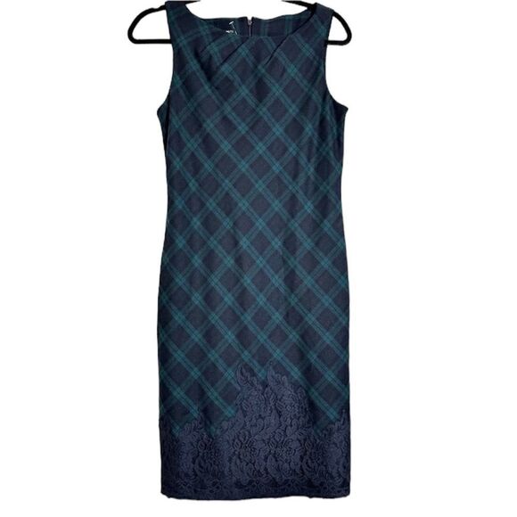 NWOT TALBOTS TARTAN PLAID WOOL LACE SLEEVELESS HOLIDAY SHEATH DRESS 4 - Picture 1 of 13